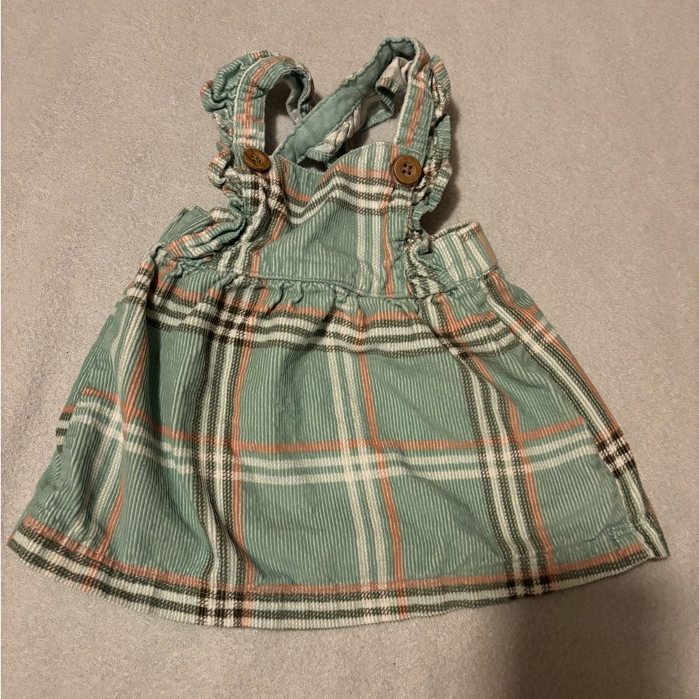 Carter's Green Plaid Corduroy Pinafore Dress with Peach Stripes